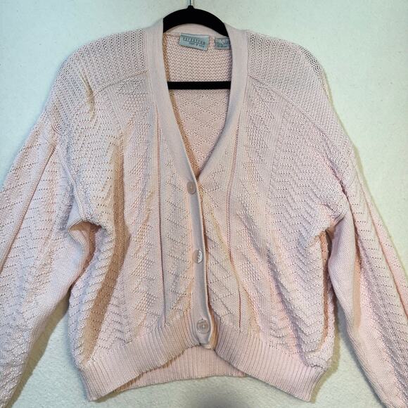 Nordstrom Point of View VTG Light Pink Cotton Chunky Knit Cardigan Sweater Large - Picture 6 of 8
